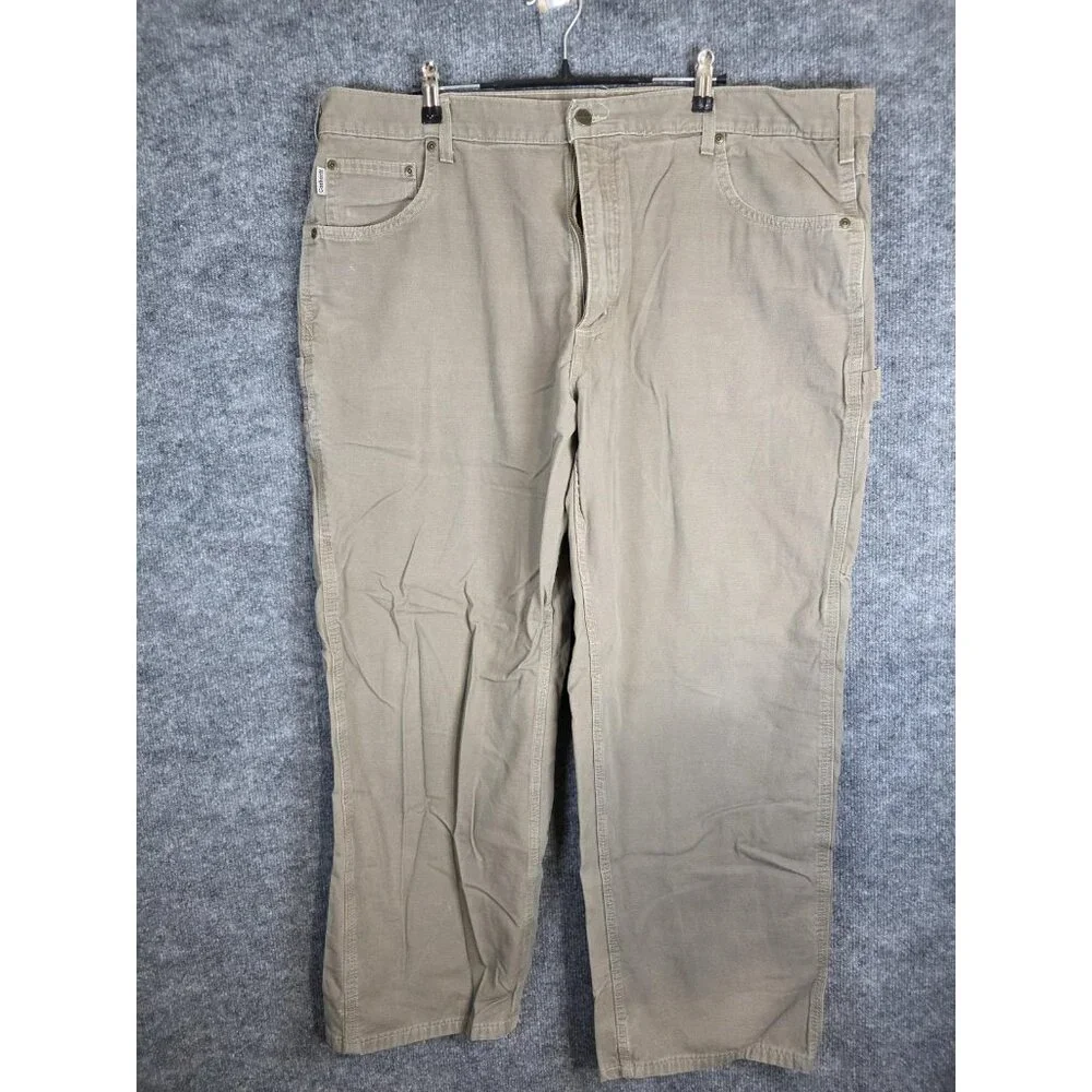 Carhartt Pants Mens 42x30 Khaki Loose Fit B159 Workwear Carpenter Utility Cotton